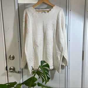 Vintage Embroidered Beaded White Sweater M